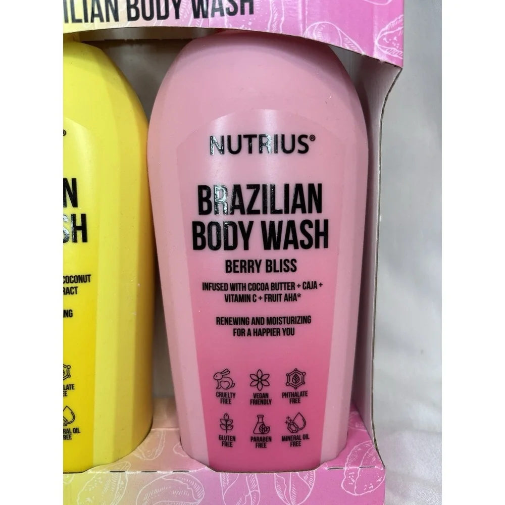 Nutrius Brazilian Body‎ Wash 2 Pack Coco Bliss & Berry Bliss Vegan 25.4 fl oz ea